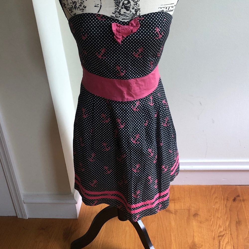 Sourpuss Black Dress with Pink Anchor Accents